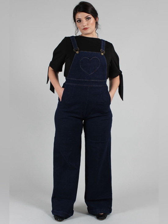 Voodoo Vixen Pants - VooDoo Vixen size 6/M/UK10/EU38 heart overalls deep indigo ModCloth Motel NWOT